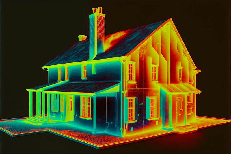 A graphic of a home showing it's heat signature profile.