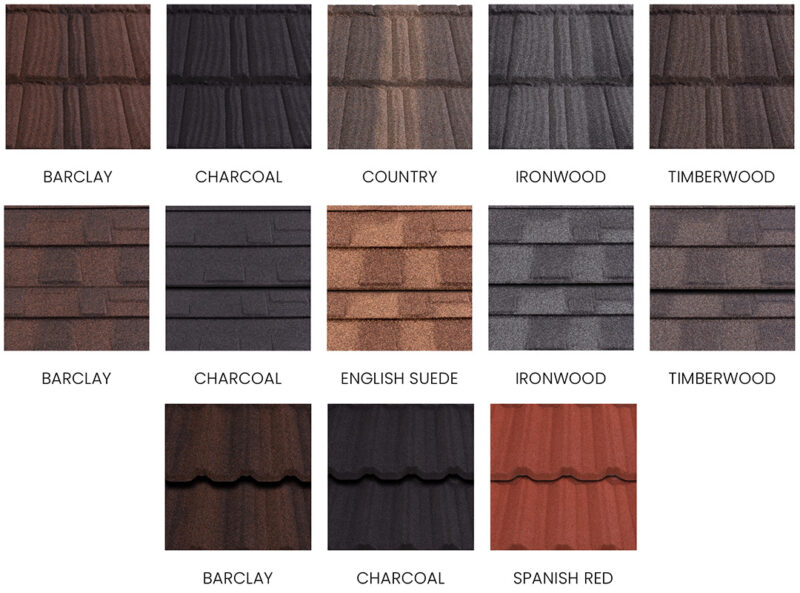 A collage of some of the different metal roof styles and color options available from Erie Home.