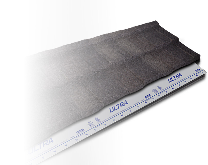 A composite image of the Erie Home Metal Shingle and the Underlayment which helps protect the home.