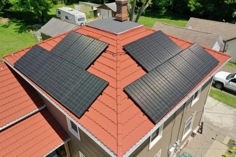 solar panels on metal roof