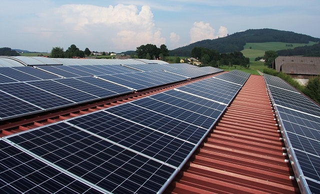 Solar panels on a metal roof